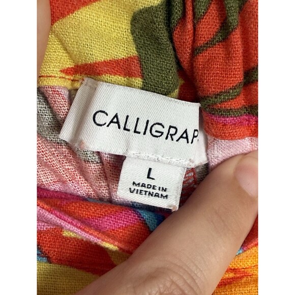 Calligraphie Anthropologie Bright Tropical‎ Linen Blend Pants Size L Beach Vacay - Picture 4 of 10